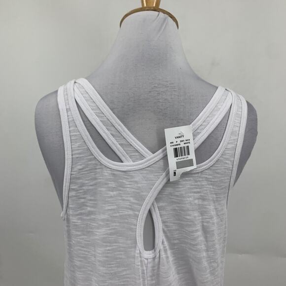 Vanity Top Tank Womens L Large White Fair Essentials Criss Cross Chiffon Hem - Picture 7 of 16